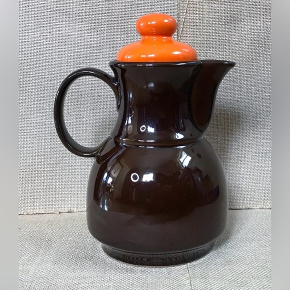 Vintage Ceramic Coffee Pot Brown Orange Mid Century Modern MCM 70s Goblin Core - Picture 3 of 8